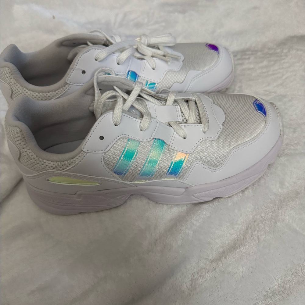 Adidas Yung-96 J/White Sneakers with Iridescent Details